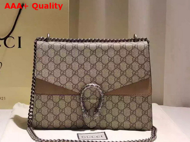 Gucci Medium Dionysus GG Supreme Shoulder Bag with Taupe Suede Datail Replica