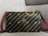 Gucci Medium Double Shouler Bag Gold Double G Stripe Print Black Leather with Red Leather 524822