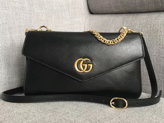 Gucci Medium Double Shouler Bag Gold Double G Stripe Print Green Leather with Black Leather 524822