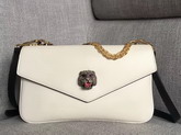 Gucci Medium Double Shouler Bag White Leather with Gold Double G Stripe Print Black Leather 524822