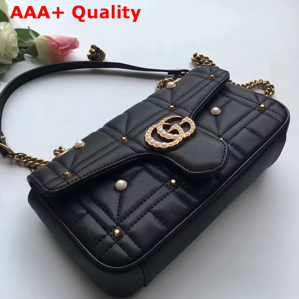 Gucci Medium GG Marmont Chain Shoulder Bag in Black Calf Leather Replica