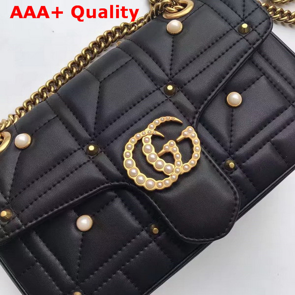 Gucci Medium GG Marmont Chain Shoulder Bag in Black Calf Leather Replica