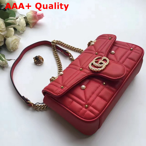 Gucci Medium GG Marmont Chain Shoulder Bag in Red Calf Leather Replica