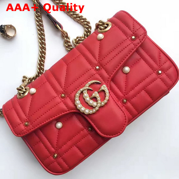 Gucci Medium GG Marmont Chain Shoulder Bag in Red Calf Leather Replica