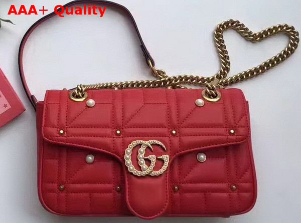 Gucci Medium GG Marmont Chain Shoulder Bag in Red Calf Leather Replica