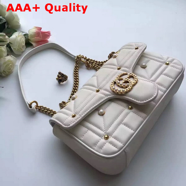 Gucci Medium GG Marmont Chain Shoulder Bag in White Calf Leather Replica