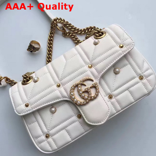 Gucci Medium GG Marmont Chain Shoulder Bag in White Calf Leather Replica