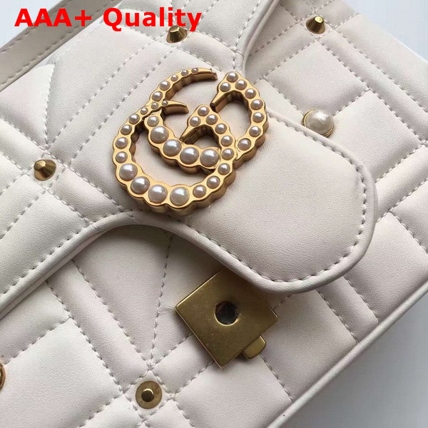 Gucci Medium GG Marmont Chain Shoulder Bag in White Calf Leather Replica