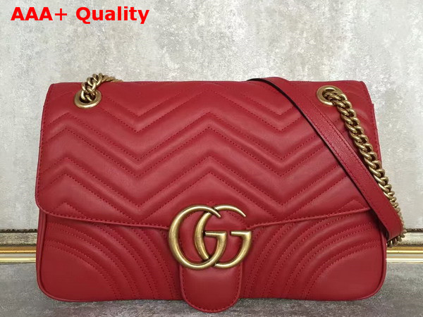 Gucci Medium GG Marmont Matelasse Shoulder Bag Hibiscus Red Leather Replica