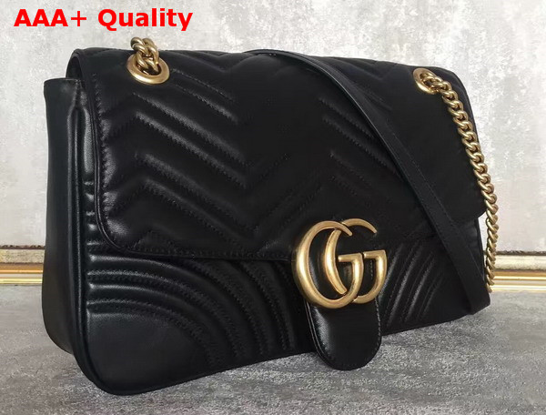 Gucci Medium GG Marmont Matelasse Shoulder Bag in Black Leather Replica