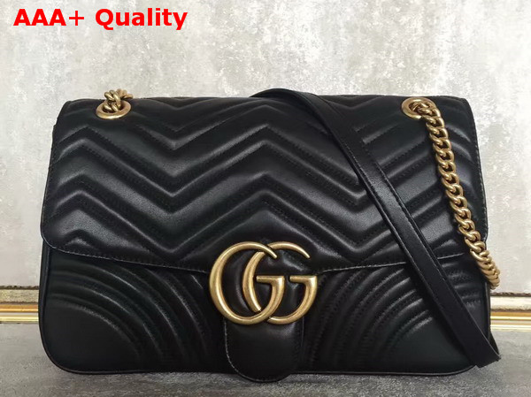 Gucci Medium GG Marmont Matelasse Shoulder Bag in Black Leather Replica