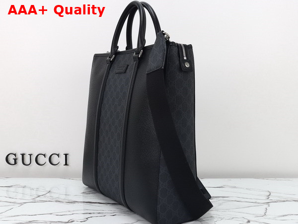 Gucci Medium GG Tote Bag with Tag Black Leather with Black GG Supreme Canvas Trim 795460 Replica