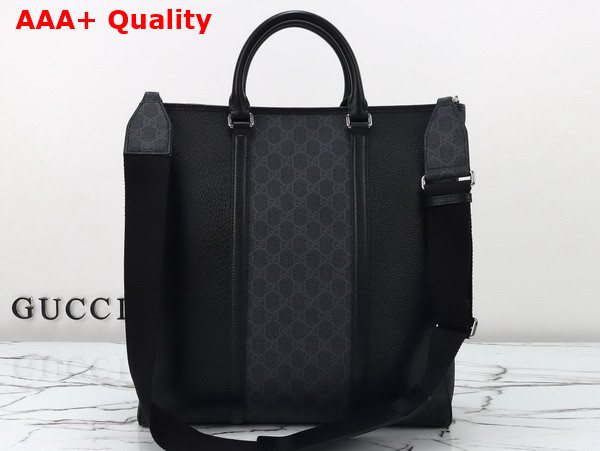 Gucci Medium GG Tote Bag with Tag Black Leather with Black GG Supreme Canvas Trim 795460 Replica