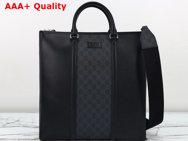 Gucci Medium GG Tote Bag with Tag Black Leather with Black GG Supreme Canvas Trim 795460 Replica