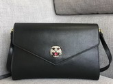 Gucci Medium Shoulder Bag with Feline Head with Crystals Black Leather