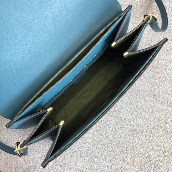 Gucci Medium Shoulder Bag with Feline Head with Crystals Blue Leather