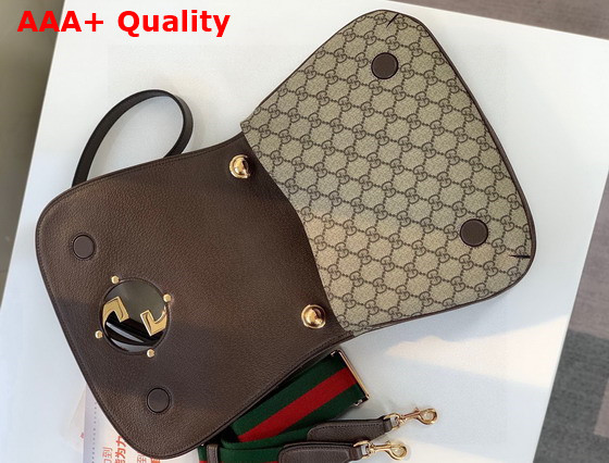 Gucci Medium Shoulder Bag with Round Interlocking G Beige and Ebony GG Supreme Canvas 699210 Replica