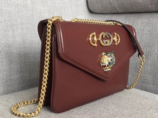 Gucci Medium Shoulder Bag with Tiger Head Burgundy Leather 537241