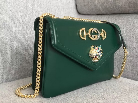 Gucci Medium Shoulder Bag with Tiger Head Dark Green Leather 537241