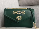 Gucci Medium Shoulder Bag with Tiger Head Dark Green Leather 537241