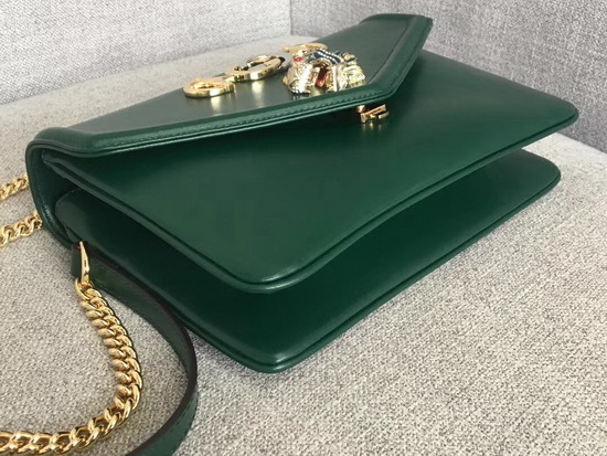 Gucci Medium Shoulder Bag with Tiger Head Dark Green Leather 537241