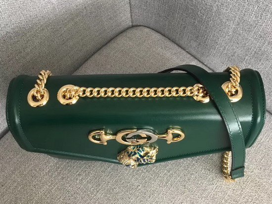 Gucci Medium Shoulder Bag with Tiger Head Dark Green Leather 537241