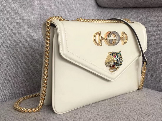 Gucci Medium Shoulder Bag with Tiger Head White Leather 537241