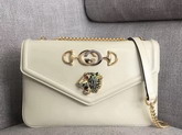 Gucci Medium Shoulder Bag with Tiger Head White Leather 537241