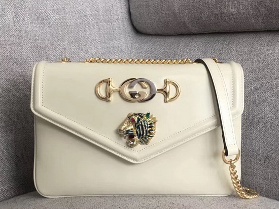 Gucci Medium Shoulder Bag with Tiger Head White Leather 537241