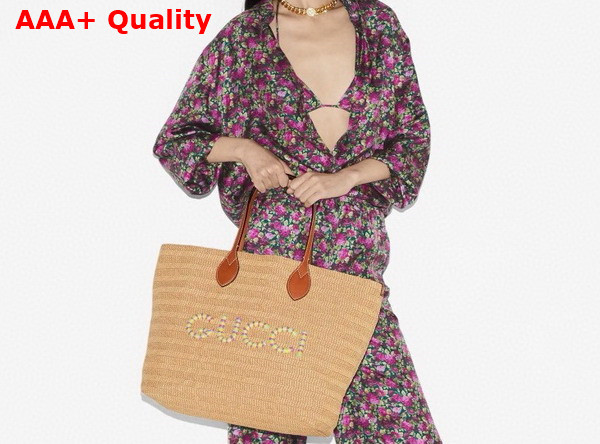 Gucci Medium Straw Effect Tote Natural Straw Effect Raffia and Viscose 779666 Replica