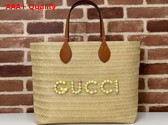 Gucci Medium Straw Effect Tote Natural Straw Effect Raffia and Viscose 779666 Replica