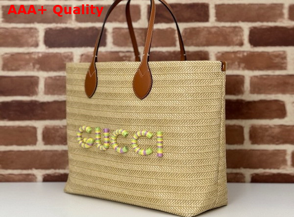 Gucci Medium Straw Effect Tote Natural Straw Effect Raffia and Viscose 779666 Replica