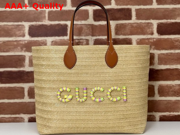 Gucci Medium Straw Effect Tote Natural Straw Effect Raffia and Viscose 779666 Replica