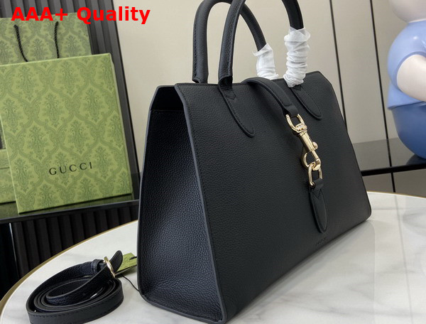 Gucci Medium Tote Bag with Hook Closure in Black Soft Grainy Leather 806205 Replica