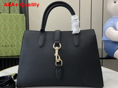 Gucci Medium Tote Bag with Hook Closure in Black Soft Grainy Leather 806205 Replica