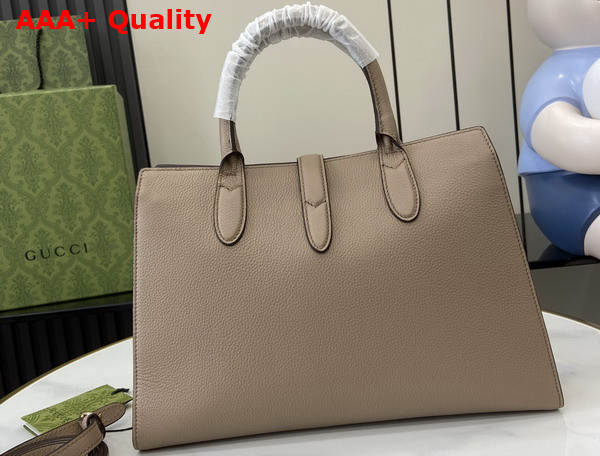 Gucci Medium Tote Bag with Hook Closure in Taupe Soft Grainy Leather 806205 Replica