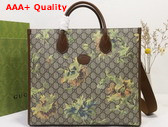 Gucci Medium Tote with Carnation Print Beige and Ebony GG Supreme Canvas 674148 Replica