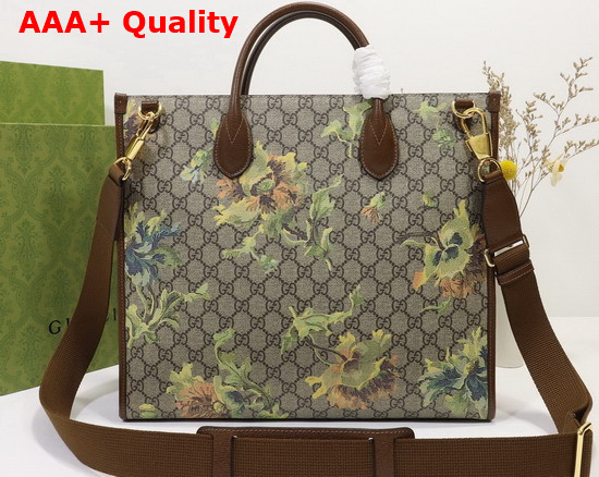 Gucci Medium Tote with Carnation Print Beige and Ebony GG Supreme Canvas 674148 Replica