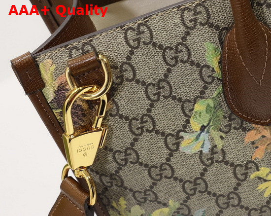 Gucci Medium Tote with Carnation Print Beige and Ebony GG Supreme Canvas 674148 Replica