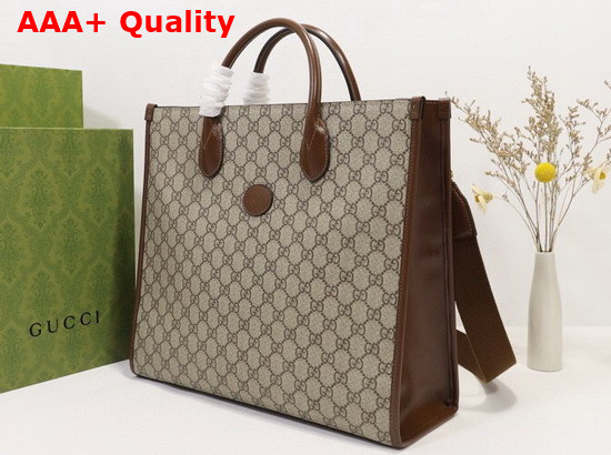 Gucci Medium Tote with Interlocking G Beige and Ebony GG Supreme Canvas 674148 Replica