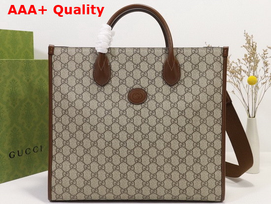 Gucci Medium Tote with Interlocking G Beige and Ebony GG Supreme Canvas 674148 Replica