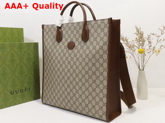 Gucci Medium Tote with Interlocking G Beige and Ebony GG Supreme Canvas 674155 Replica