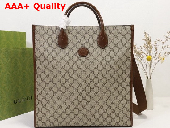 Gucci Medium Tote with Interlocking G Beige and Ebony GG Supreme Canvas 674155 Replica