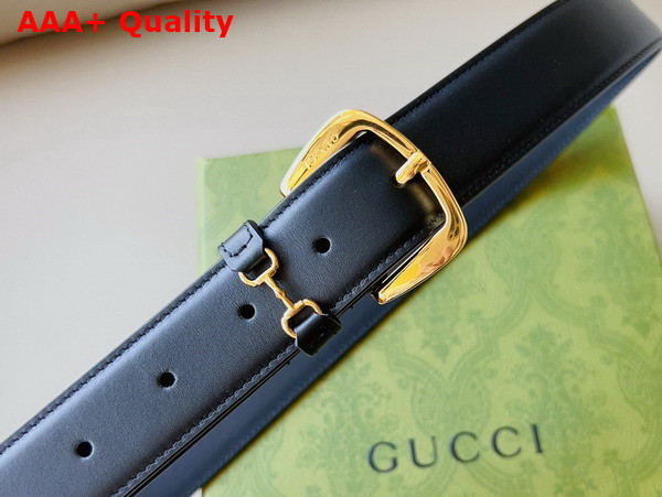 Gucci Men Belt with Horsebit Detail Black Leather 700338 Replica