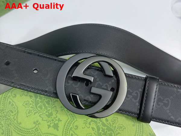 Gucci Men Belt with Interlocking G Buckle in Black Matte GG Crystal Canvas 774153 Replica