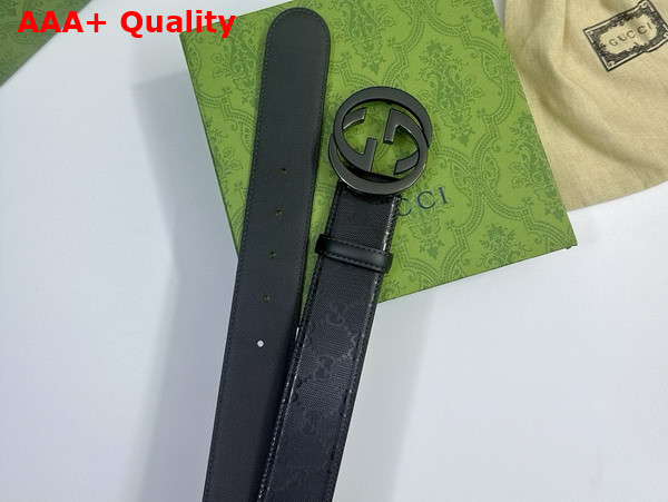 Gucci Men Belt with Interlocking G Buckle in Black Matte GG Crystal Canvas 774153 Replica