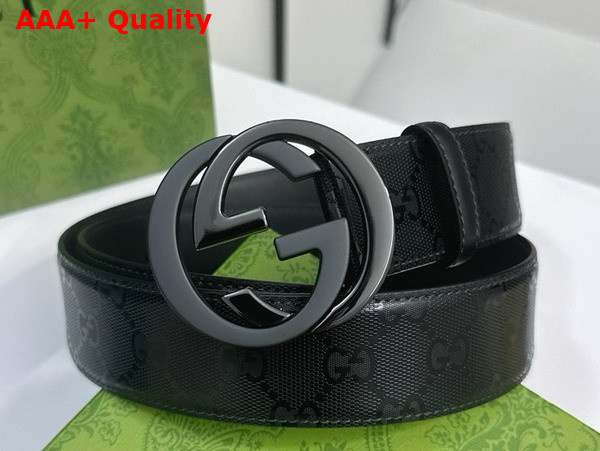 Gucci Men Belt with Interlocking G Buckle in Black Matte GG Crystal Canvas 774153 Replica