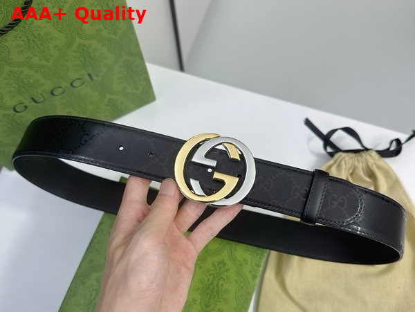 Gucci Men Belt with Interlocking G Buckle in Black Matte GG Crystal Canvas 774153 Replica