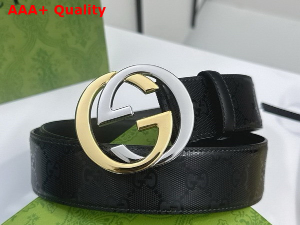 Gucci Men Belt with Interlocking G Buckle in Black Matte GG Crystal Canvas 774153 Replica