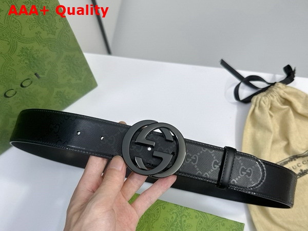 Gucci Men Belt with Interlocking G Buckle in Black Matte GG Crystal Canvas 774153 Replica